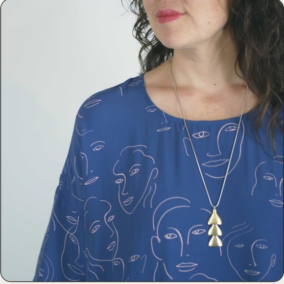 Corey Lynn Calter Blue Cream Selena Portrait Face Print Oversized Mini Dress OS - Picture 5 of 12